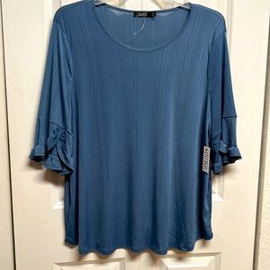 Cure Periwinkle Blue Mid Ruffle Sleeve Stretch Top Size 2XL NWT